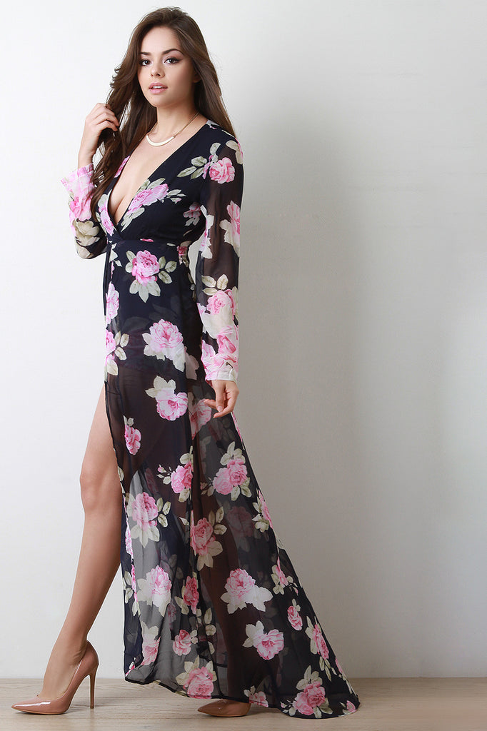 Sheer Maxi Skirt Over Long Sleeve Romper