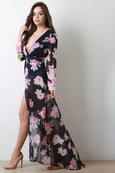 Sheer Maxi Skirt Over Long Sleeve Romper