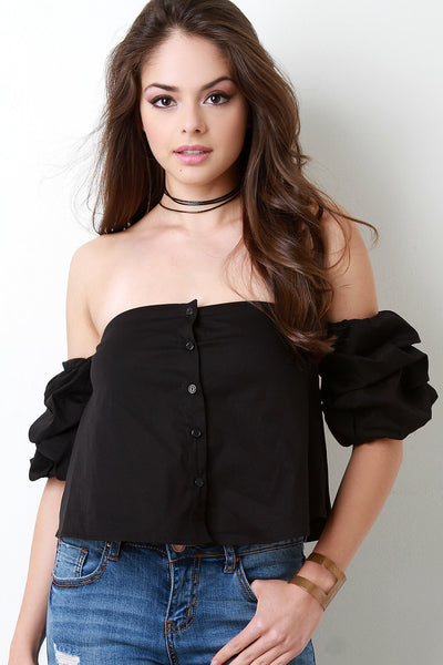 Ruffle Sleeves Button Up Tube Top