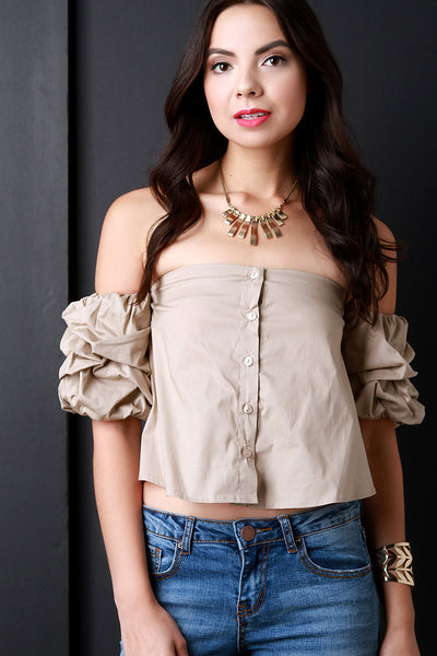 Ruffle Sleeves Button Up Tube Top