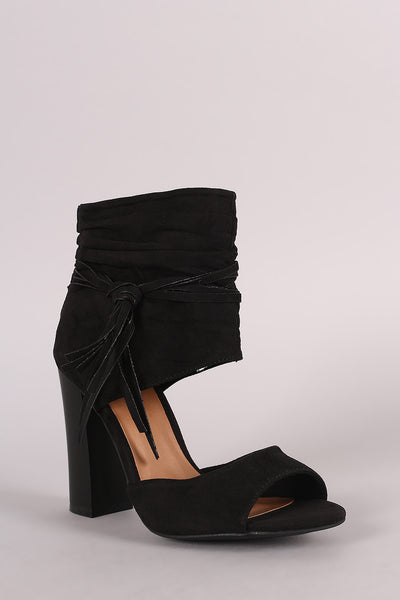 Bamboo Tassel Ruched Ankle Cuff Chunky Heel