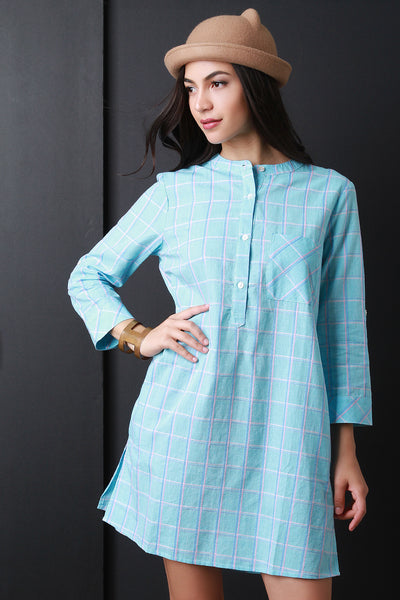 Plaid Button-Up Shirt Dress