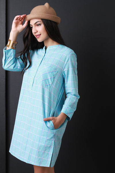 Plaid Button-Up Shirt Dress