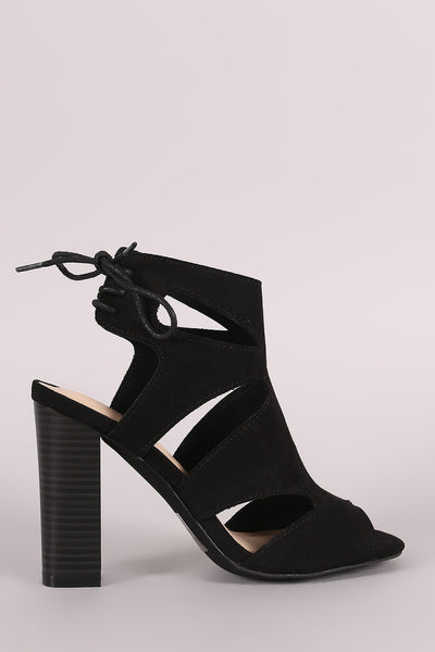 Wild Diva Lounge Cutout Back Lace-Up Chunky Heel