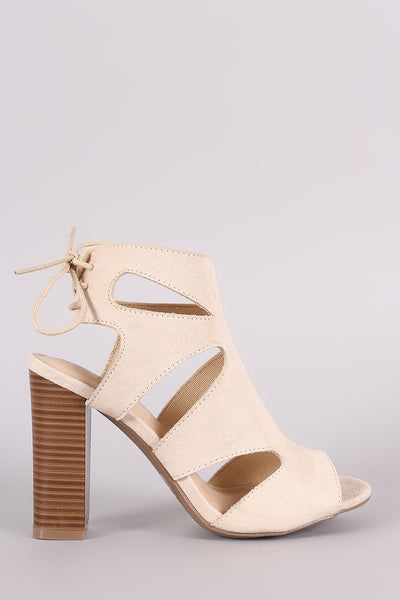 Wild Diva Lounge Cutout Back Lace-Up Chunky Heel