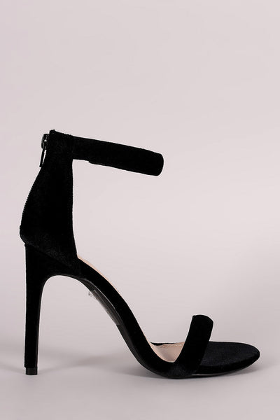 Shoe Republic LA Velvet Open Toe Ankle Strap Stiletto Heel