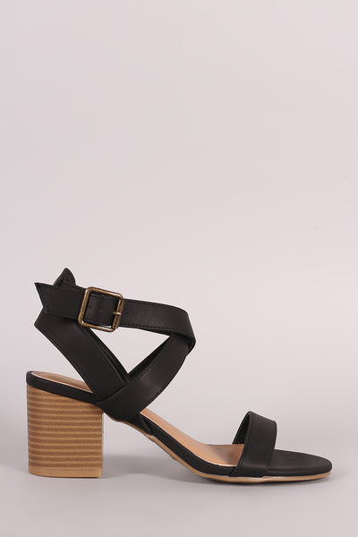 Bamboo Crisscross Ankle Strap Chunky Block Heel