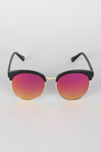 Wide Round Semi-Rimless Sunglasses