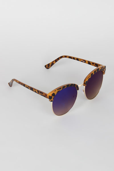 Wide Round Semi-Rimless Sunglasses