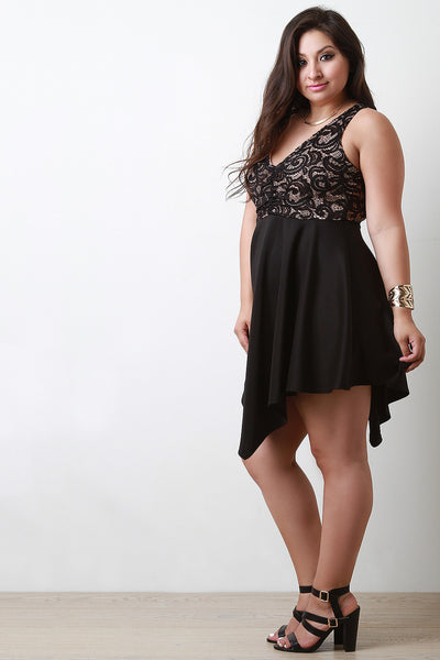 Lace Bodice Sleeveless Angle Hem Fit And Flare Dress