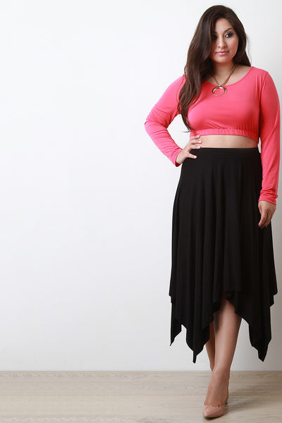 Solid Jersey Knit Handkerchief Hem Skirt