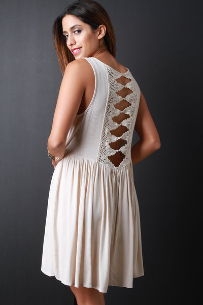 Cut-Out Crochet Back Sleeveless Mini Dress