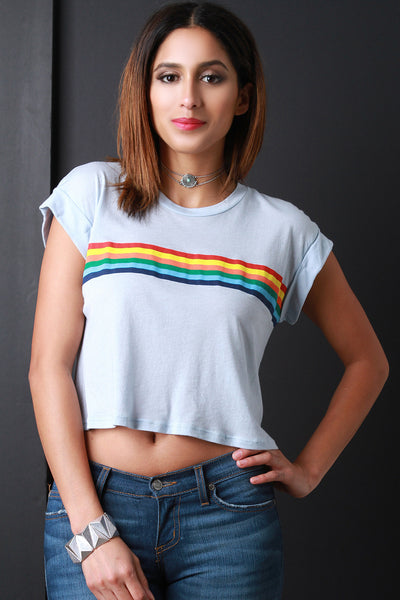 Rainbow Stripe Boxy Tee