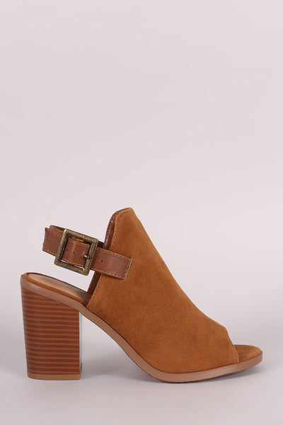 Suede Peep toe Slingback Chunky Mule Heel