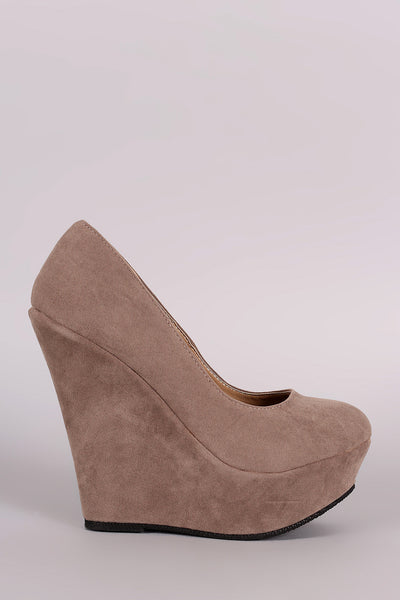 Suede Round Toe Platform Wedge