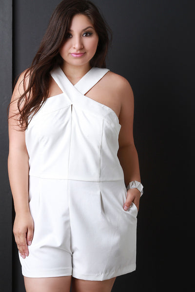 Crossover Halter Neck Sleeveless Romper