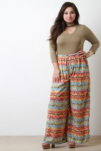 Multi-Color Drawstring Wide Leg Pants