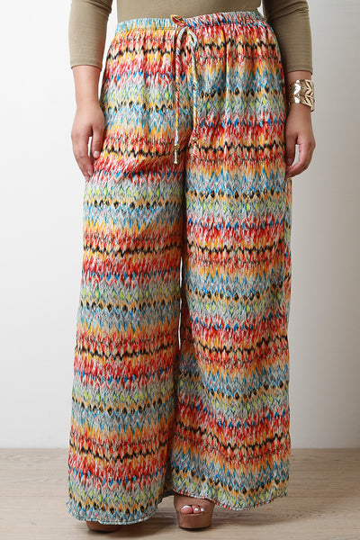 Multi-Color Drawstring Wide Leg Pants