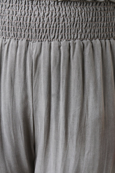 Shirred Elastic Waist Wide Leg Pants