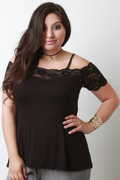 Lace Short Sleeve Cold Shoulder Top