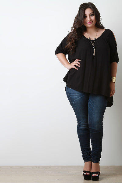 Cold Shoulder Button Accent Blouse Top