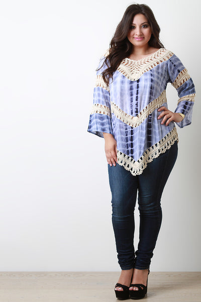 Tie Dye Crochet Panel Bell Sleeve Top