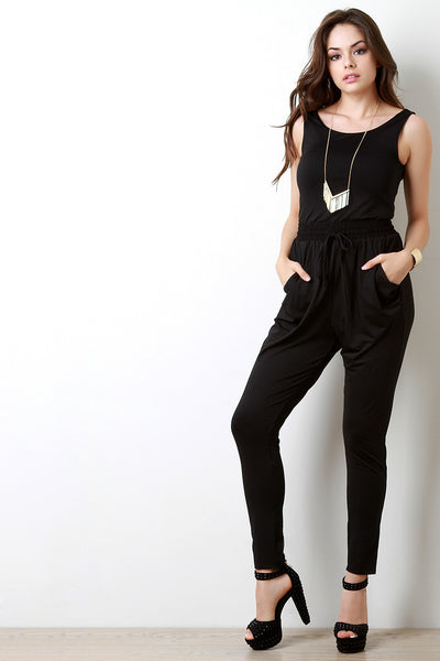 Solid Sleeveless Crisscrosss Back Jumpsuit