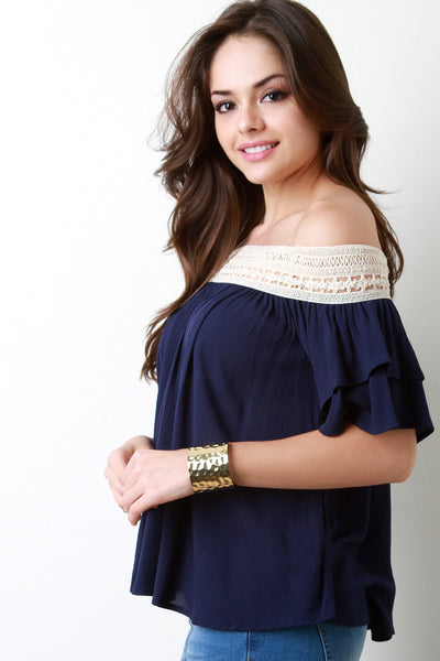 Off The Shoulder Crochet Trim Top