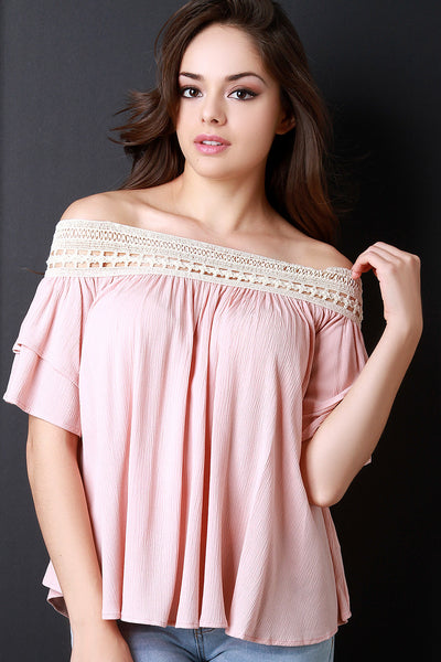 Off The Shoulder Crochet Trim Top