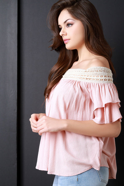 Off The Shoulder Crochet Trim Top