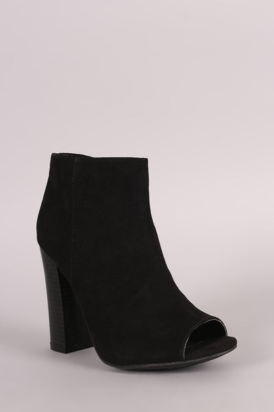 Bamboo Suede Peep Toe Chunky Heeled Booties