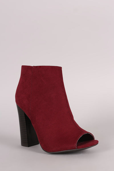 Bamboo Suede Peep Toe Chunky Heeled Booties