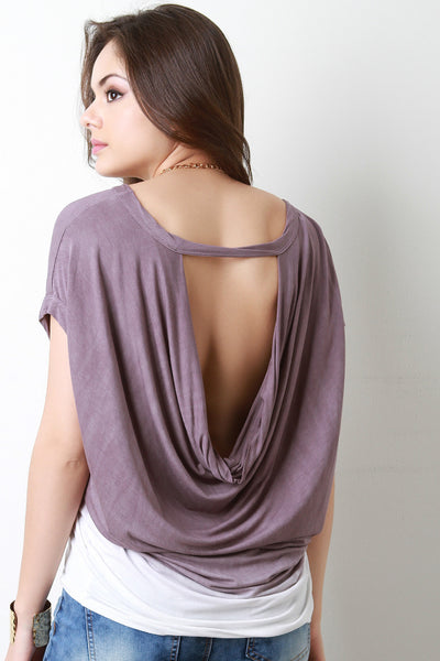 Draped Back Keyhole Ombre Tie Dye Top