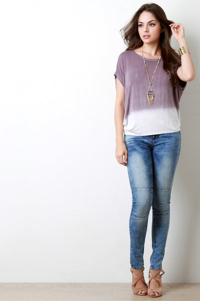 Draped Back Keyhole Ombre Tie Dye Top