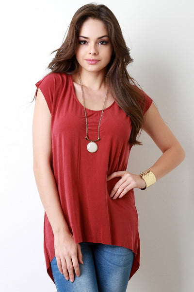 Draped Back Scoop Neck High Low Top