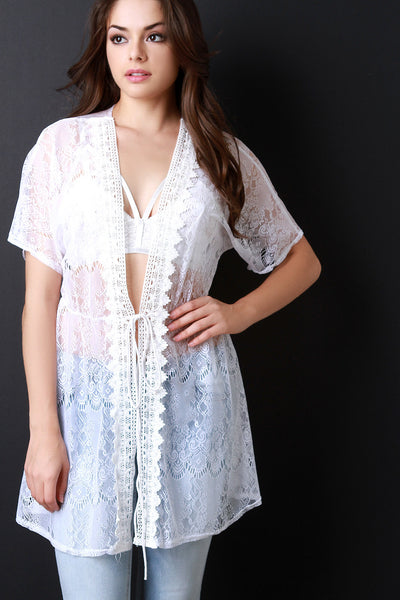 Crochet Trim Lace Cover Up Kimono