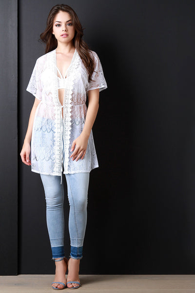 Crochet Trim Lace Cover Up Kimono