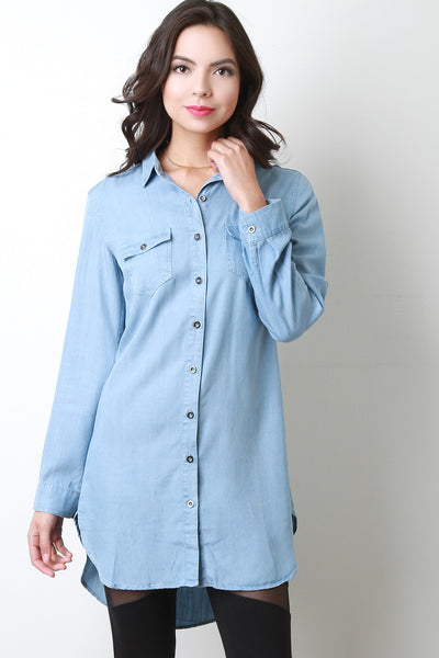 Shirt Tail Chambray Button Up Top