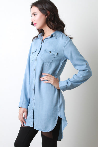 Shirt Tail Chambray Button Up Top