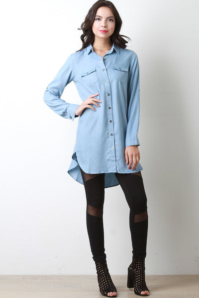 Shirt Tail Chambray Button Up Top