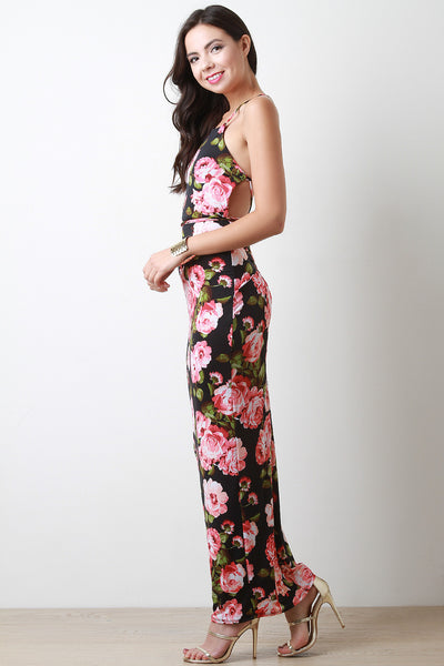 Rose Halter Strappy Back Maxi Dress