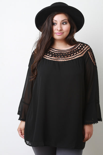 Macrame Collar Long Sleeve Top