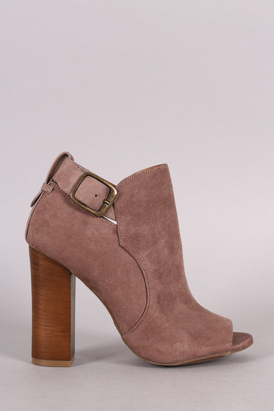 Bamboo Open Toe Chunky Heel Buckle Booties