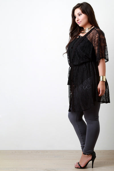 Crochet Lace Self-Tie Cover Up Kimono