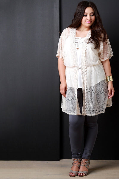 Crochet Lace Self-Tie Cover Up Kimono