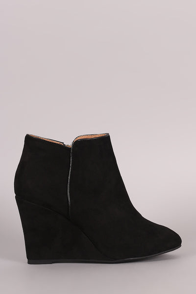 Qupid Suede Round Toe Wedge Booties