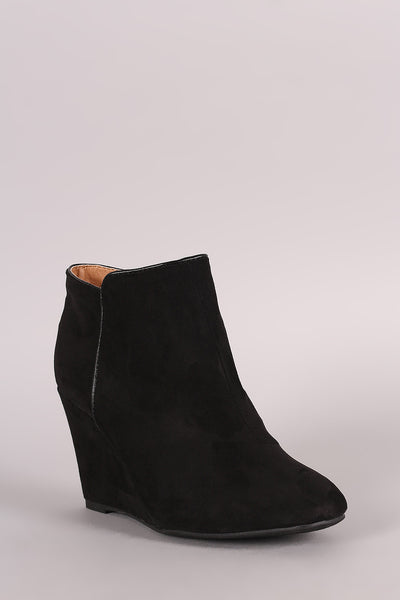 Qupid Suede Round Toe Wedge Booties