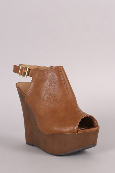 Qupid Peep Toe Platform Mule Wedge