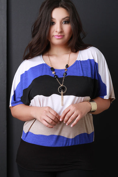 Multicolor Wide Stripe Dolman Necklace Top