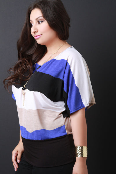 Multicolor Wide Stripe Dolman Necklace Top